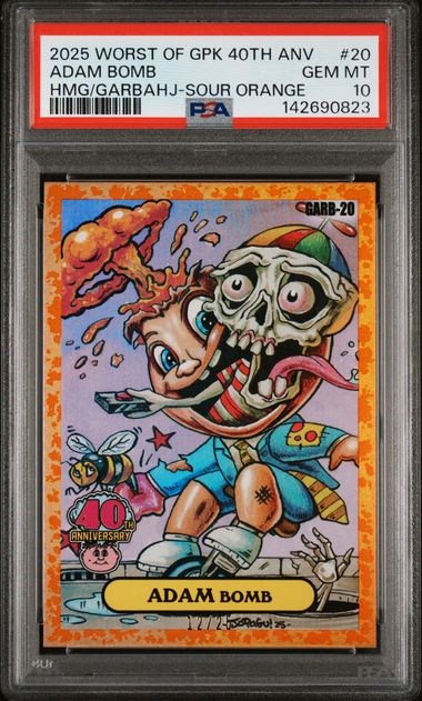 2025 Topps WORST OF GARBAGE PAIL KIDS 40TH ANNIVERSARY HOMAGE TO GARBAHJ HMG/GARBAHJ-SOUR ORANGE #20 Adam Bomb front