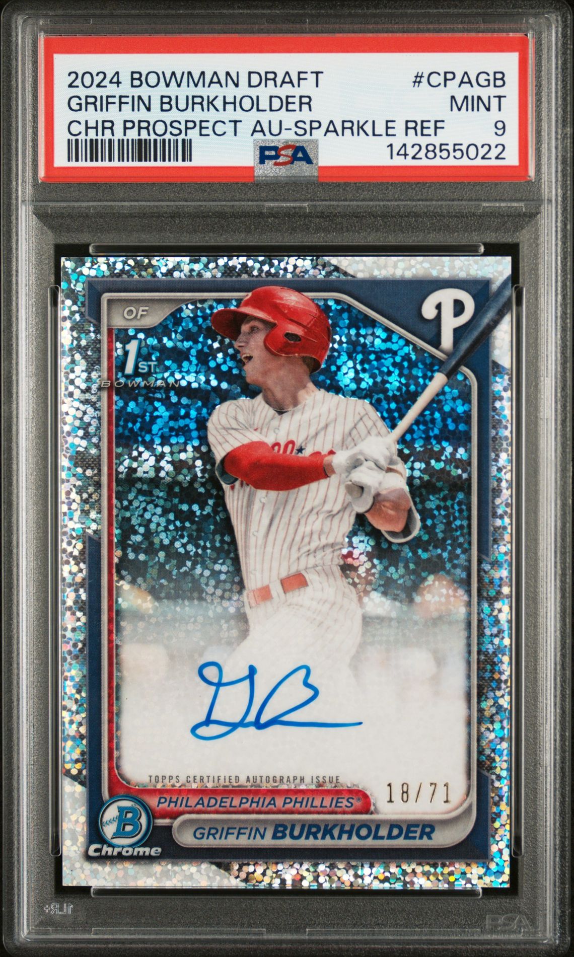 2024 Bowman BOWMAN DRAFT CHROME PROSPECT AUTOGRAPHS Refractor #CPAGB Griffin Burkholder front