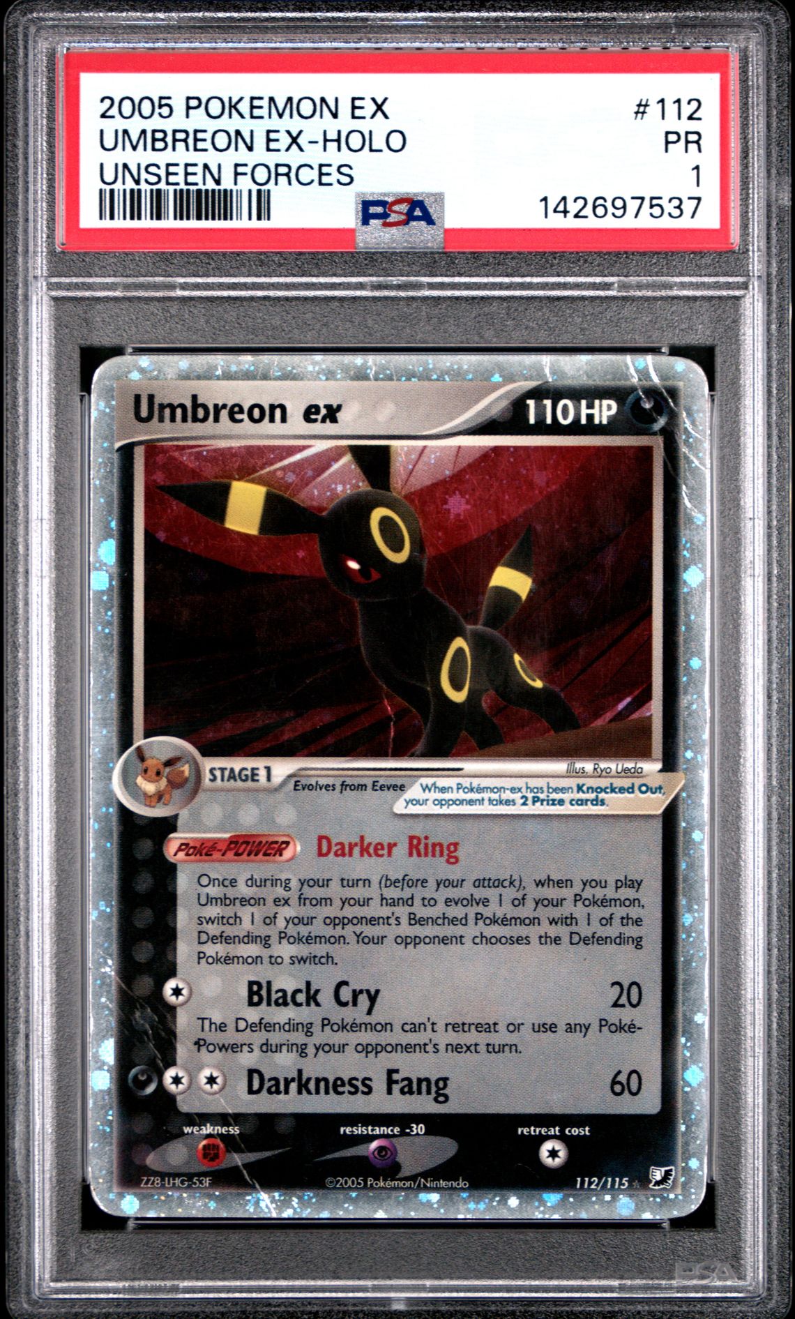 2005 Pokemon EX Unseen Forces #112 Umbreon EX-Holo front