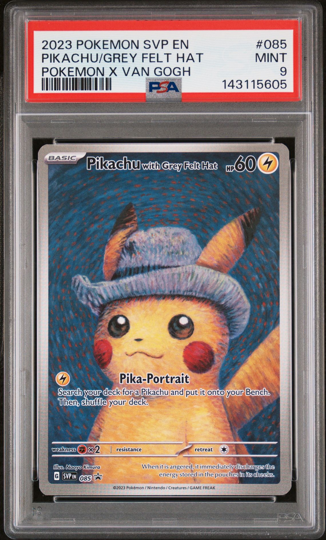 2023 Pokemon Svp En-Sv Black Star Promo Pikachu/Grey Felt Hat #085 (Pokemon X Van Gogh) Mint 9 front