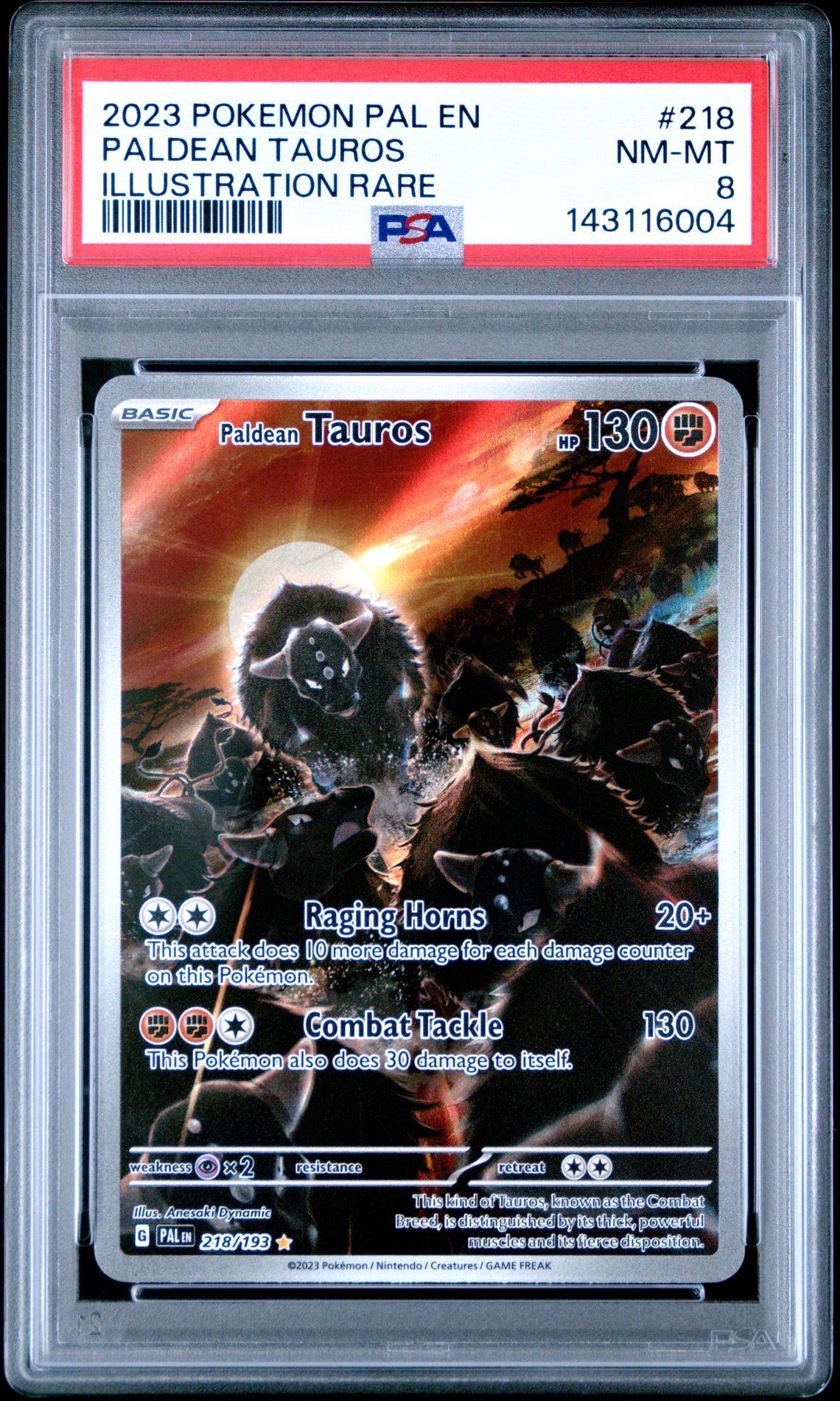 2023 Pokemon Pal En-Paldea Evolved Paldean Tauros #218 (Illustration Rare) Nm-Mt 8 front