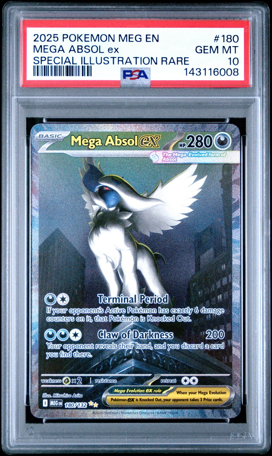 2025 Pokemon Meg En-Mega Evolution Mega Absol Ex #180 (Special Illustration Rare) Gem Mt 10 front