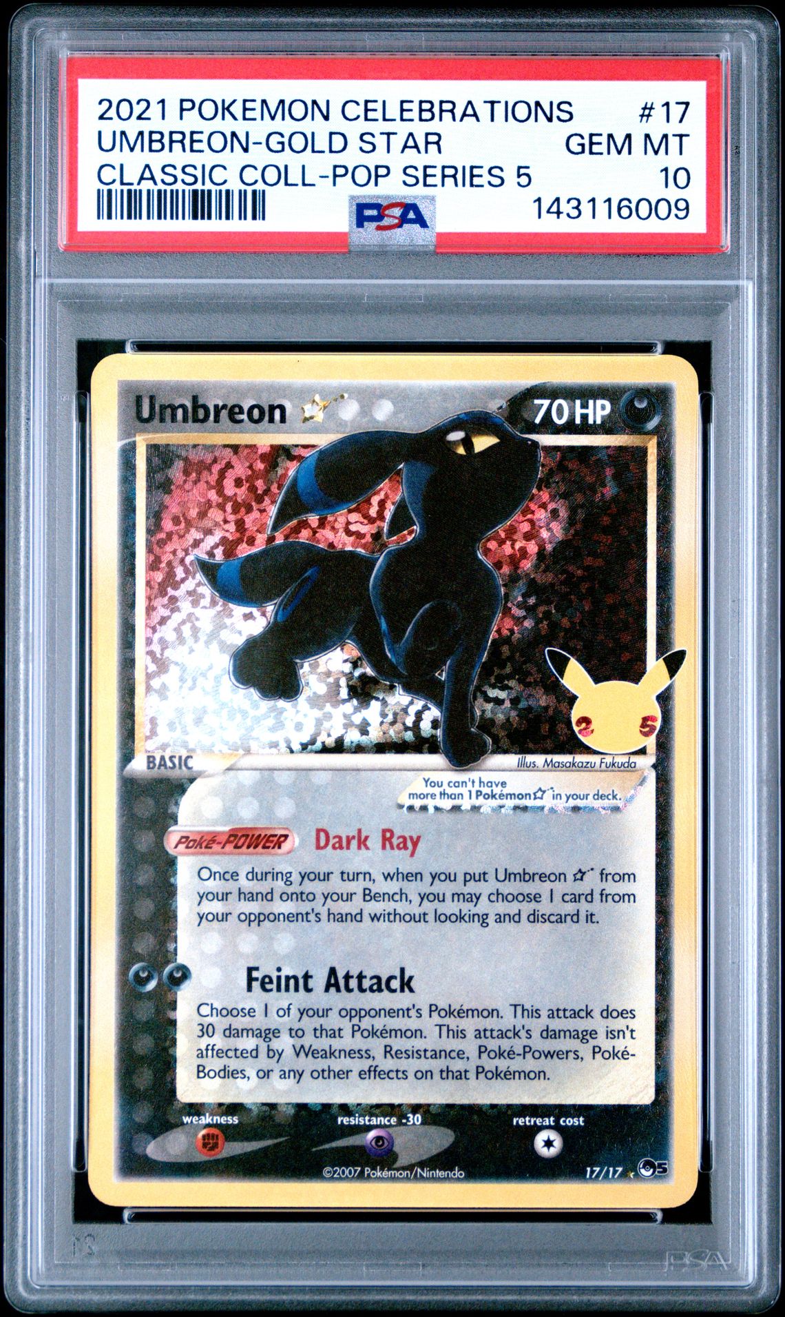2021 Pokemon Celebrations Classic Collection Umbreon-Gold Star #17 (Classic Coll-Pop Series 5) Gem Mt 10 front