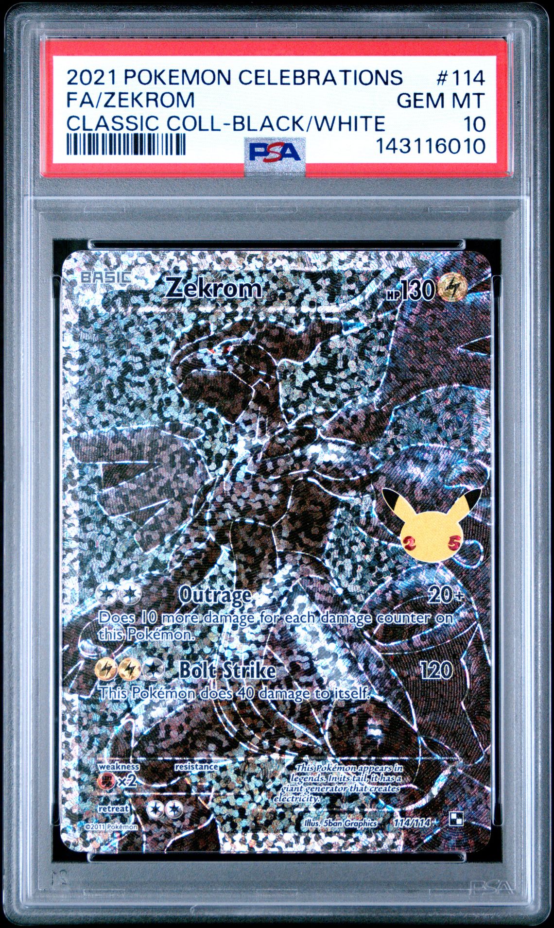 2021 Pokemon Celebrations Classic Collection Fa/Zekrom #114 (Classic Coll-Black/White) Gem Mt 10 front