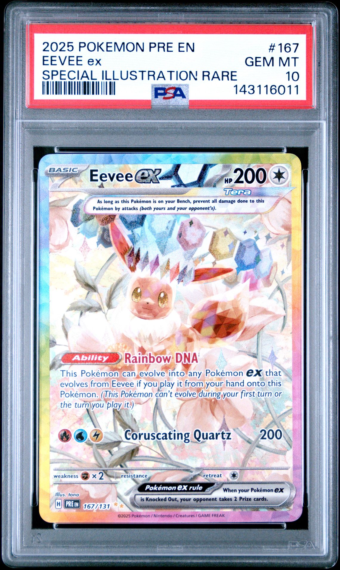 2025 Pokemon Pre En-Prismatic Evolutions Eevee Ex #167 (Special Illustration Rare) Gem Mt 10 front