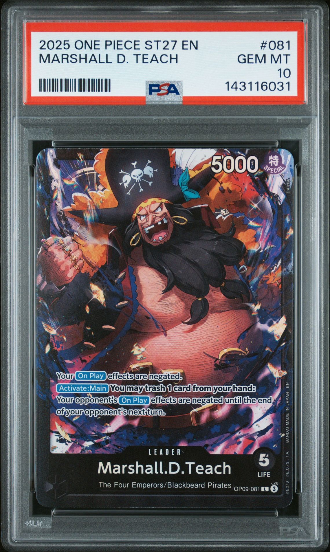 2025 One Piece Starter Deck St27-Black Marshall D. Teach Marshall D. Teach #081 Gem Mt 10 front