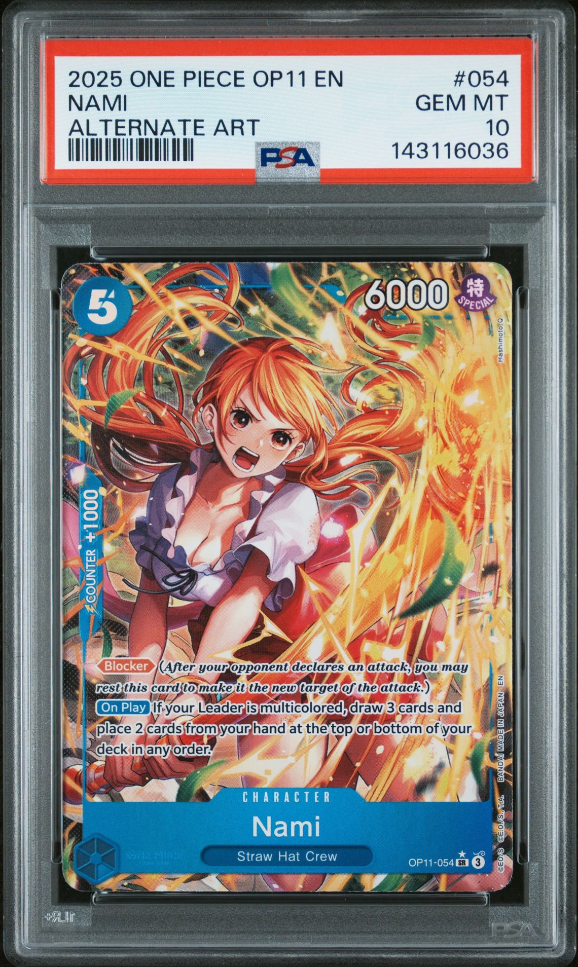 2025 One Piece Op11-A Fist Of Divine Speed Nami #054 (Alternate Art) Gem Mt 10 front