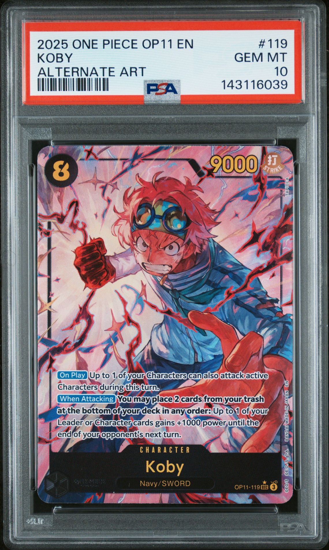 2025 One Piece Op11-A Fist Of Divine Speed Koby #119 (Alternate Art) Gem Mt 10 front