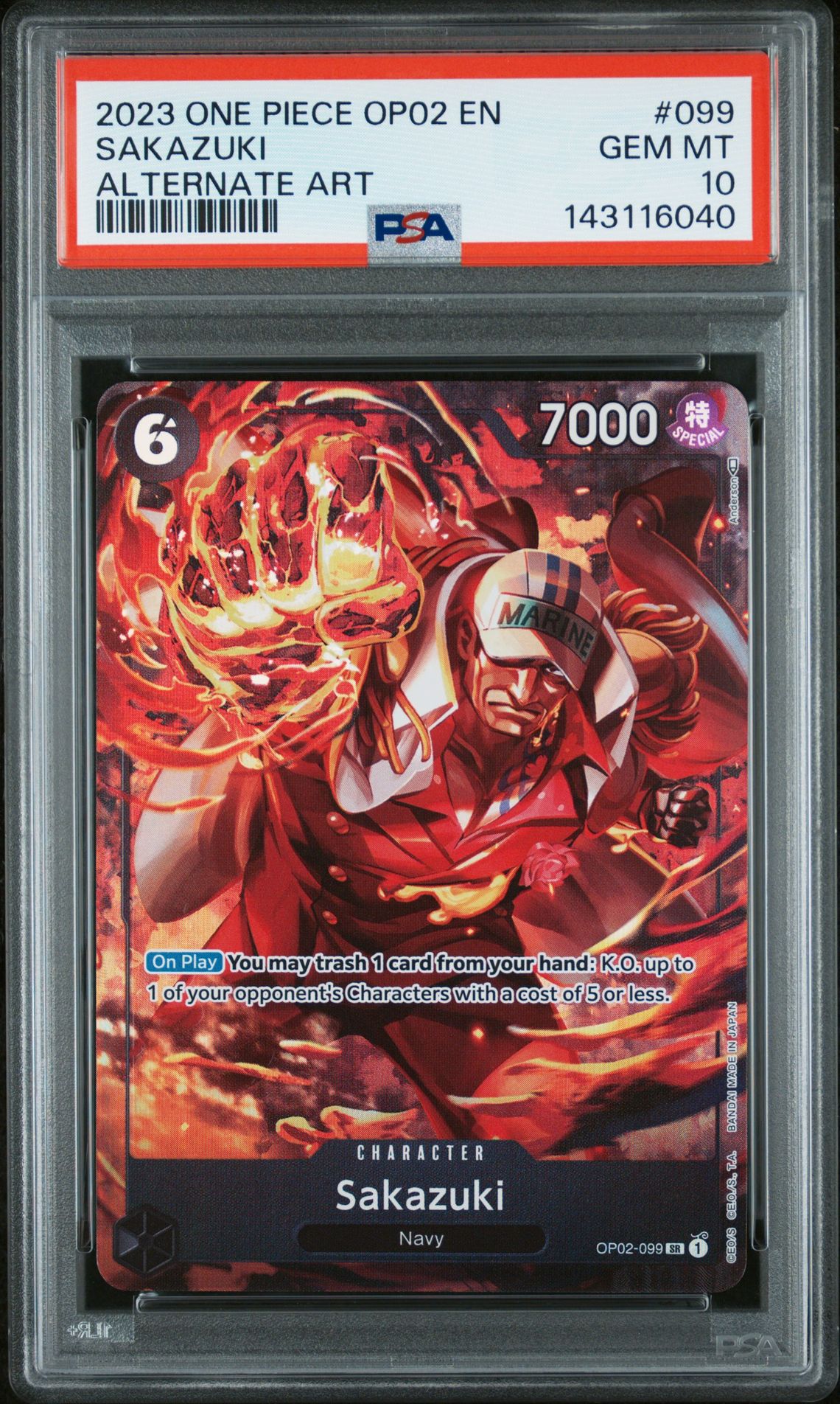 2023 One Piece Op02-Paramount War Sakazuki #099 (Alternate Art) Gem Mt 10 front