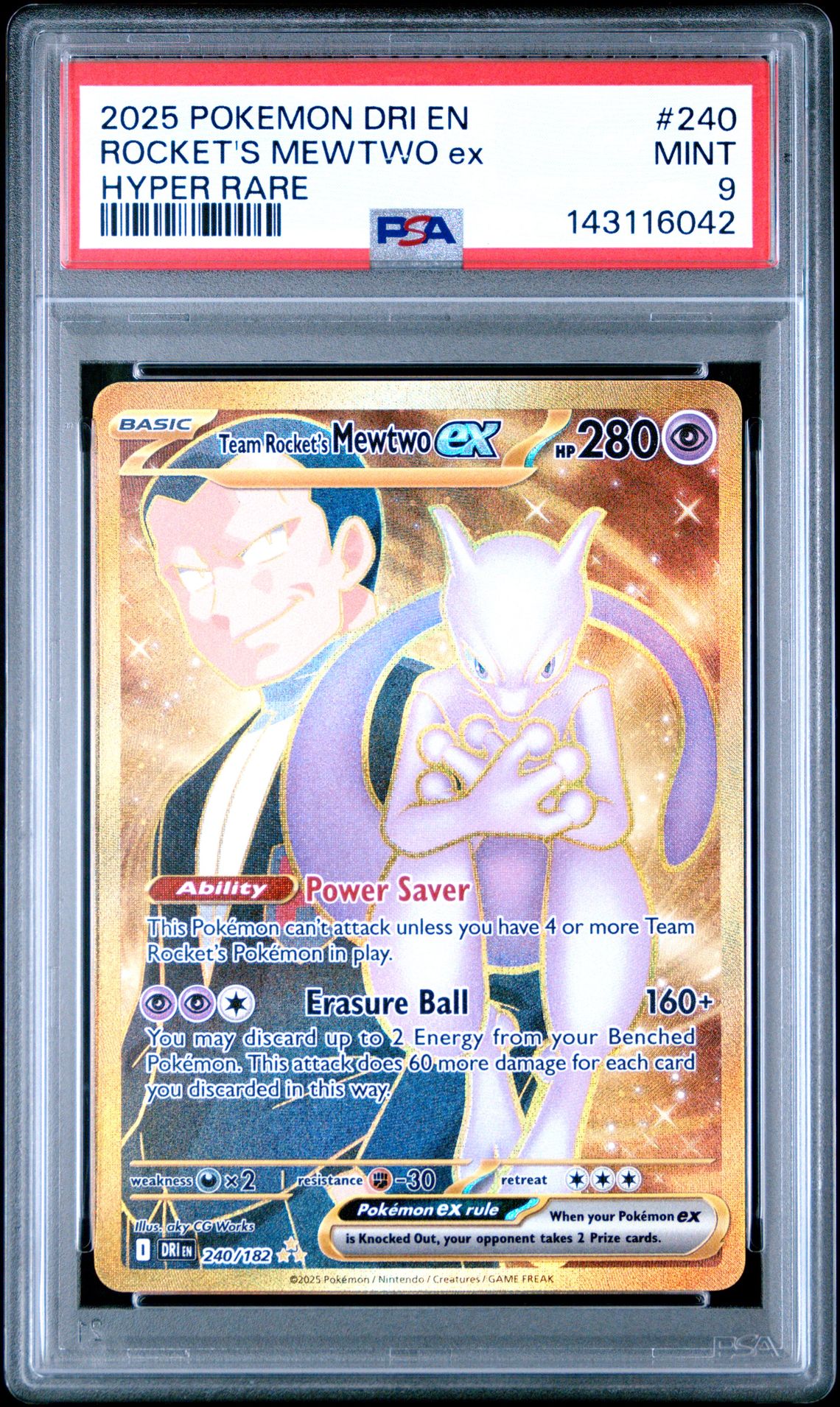 2025 Pokemon Dri En-Destined Rivals Rocket's Mewtwo Ex #240 (Hyper Rare) Mint 9 front