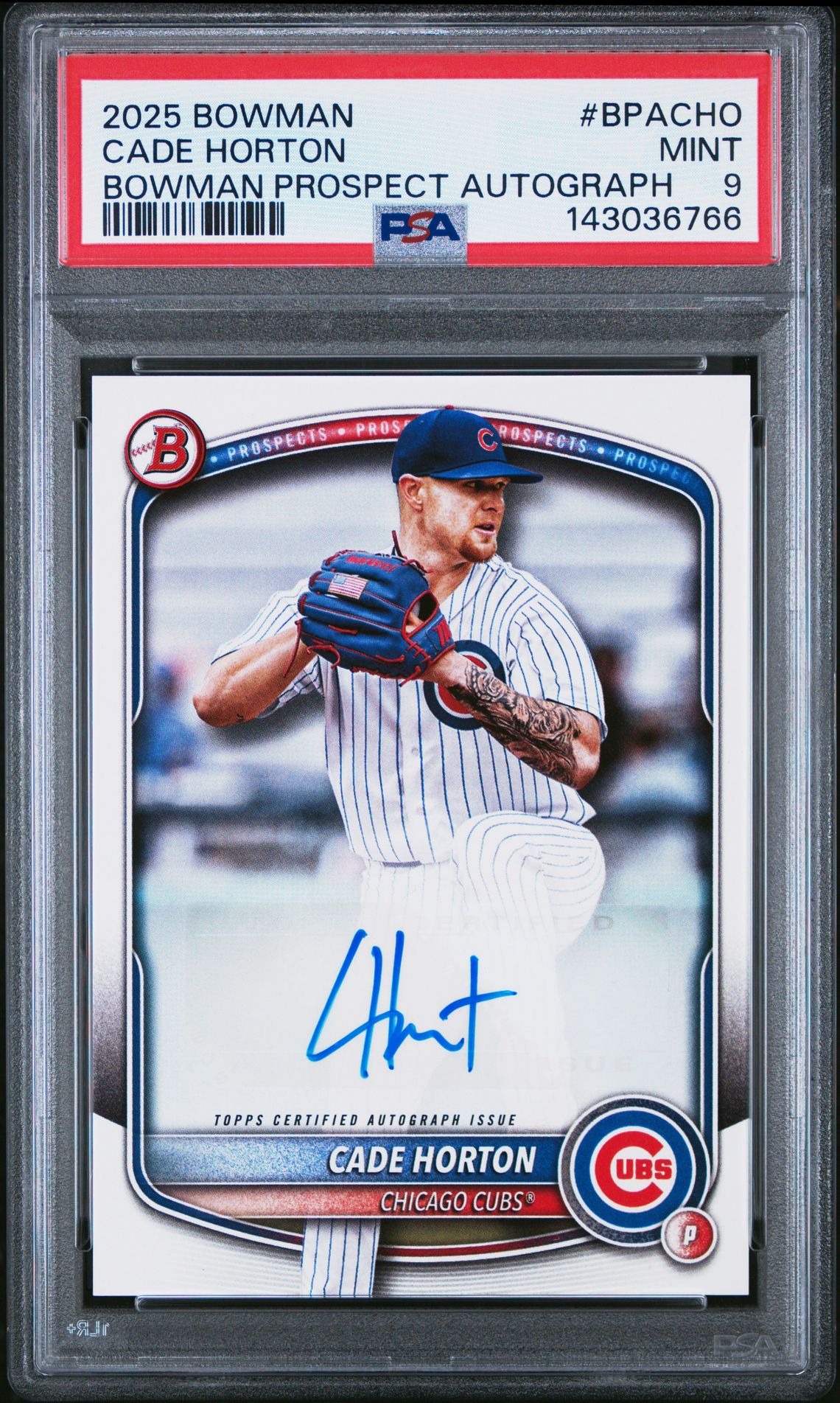 2025 Bowman Bowman Prospect Autographs Cade Horton #Bpacho Mint 9 front