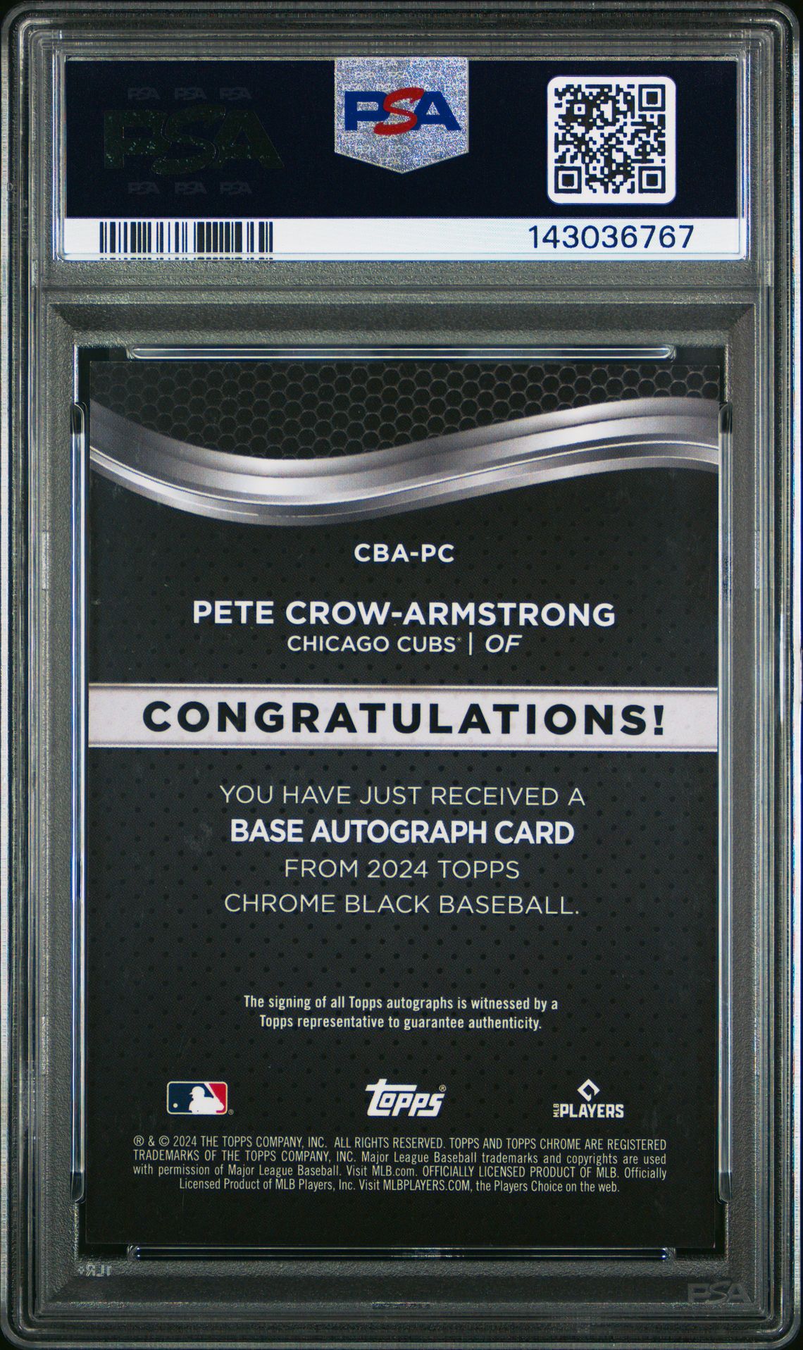 2024 Topps Chrome Black Autographs Pete Crow-Armstrong #Pc Mint 9 back