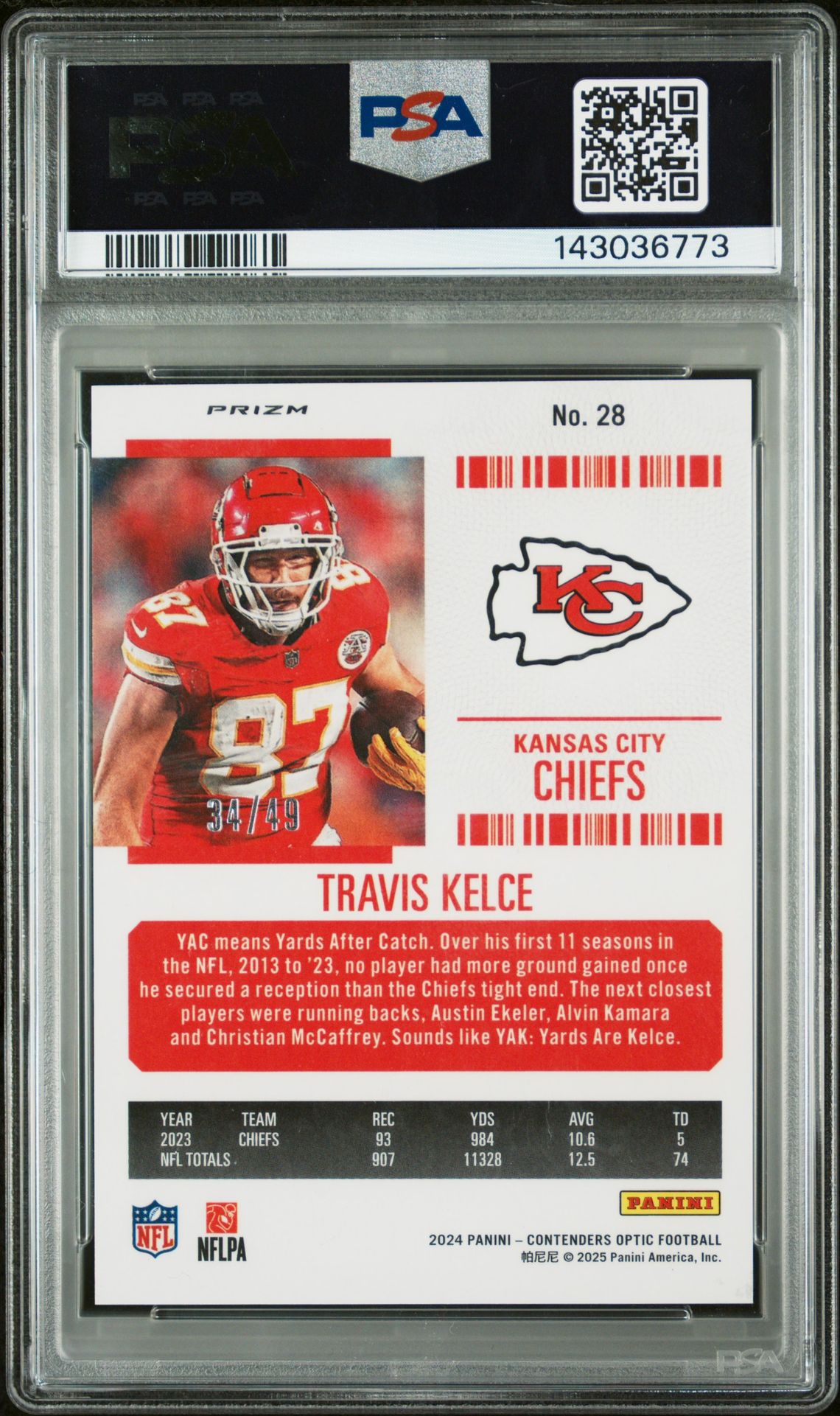 2024 Panini Contenders Optic Travis Kelce #28 (Green Pulsar) Mint 9 back