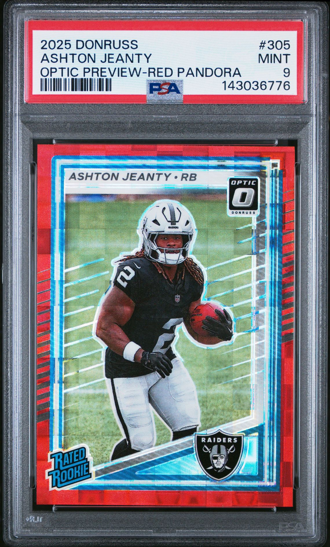 2025 Panini Donruss Ashton Jeanty #305 (Optic Preview-Red Pandora) Mint 9 front