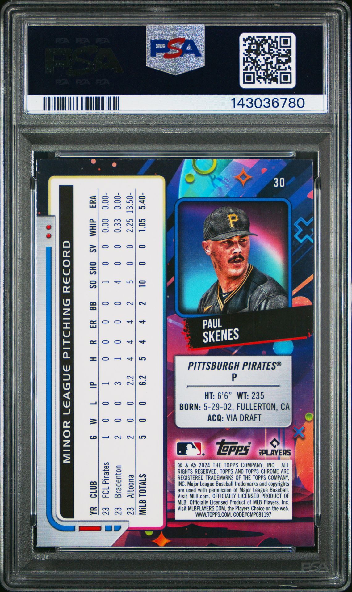 2024 Topps Chrome Cosmic Paul Skenes #30 Gem Mt 10 back