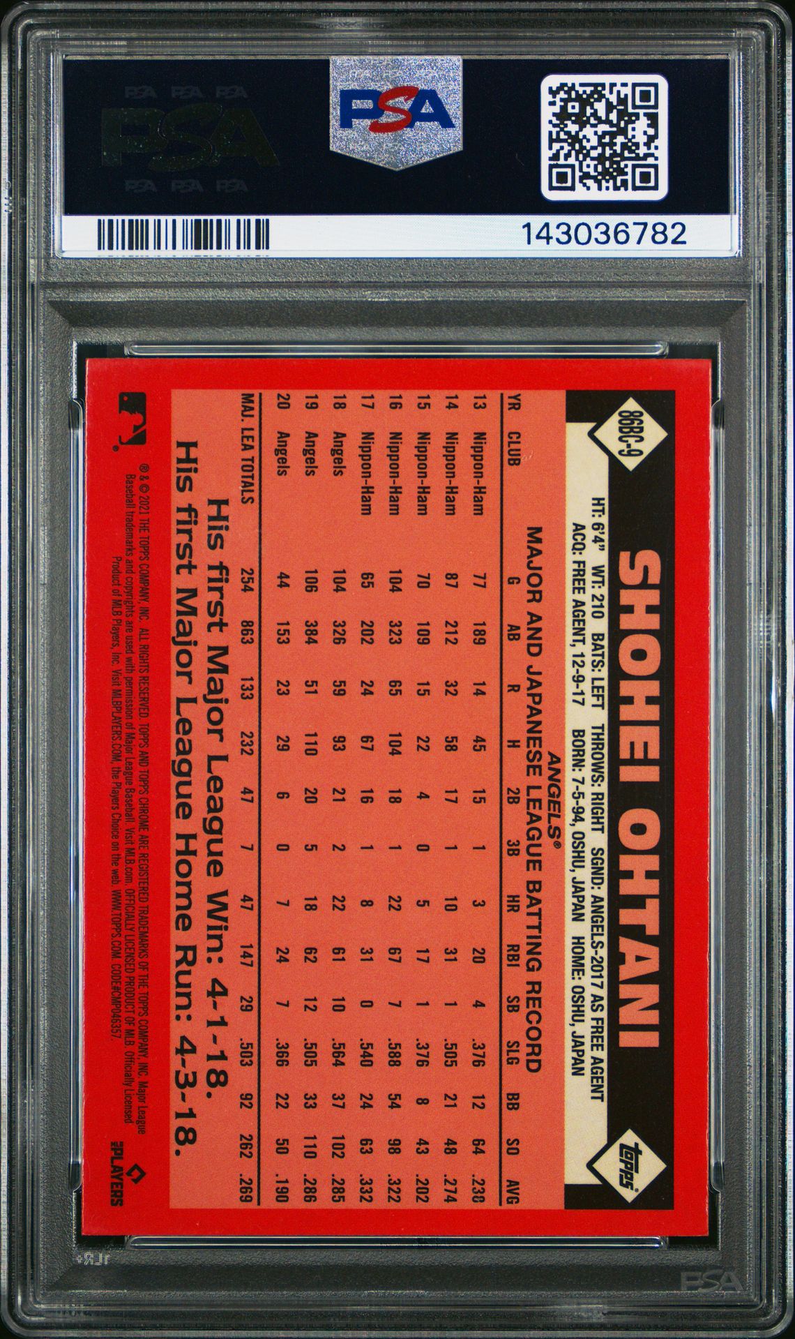2021 Topps Chrome 1986 Topps Baseball Shohei Ohtani #86Bc9 (1986 Topps Baseball) Mint 9 back
