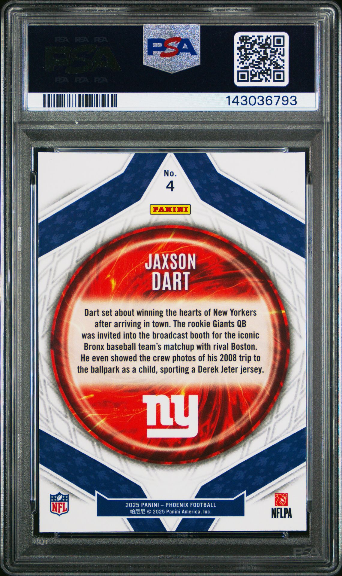 2025 Panini Phoenix Paragon Jaxson Dart #4 Mint 9 back
