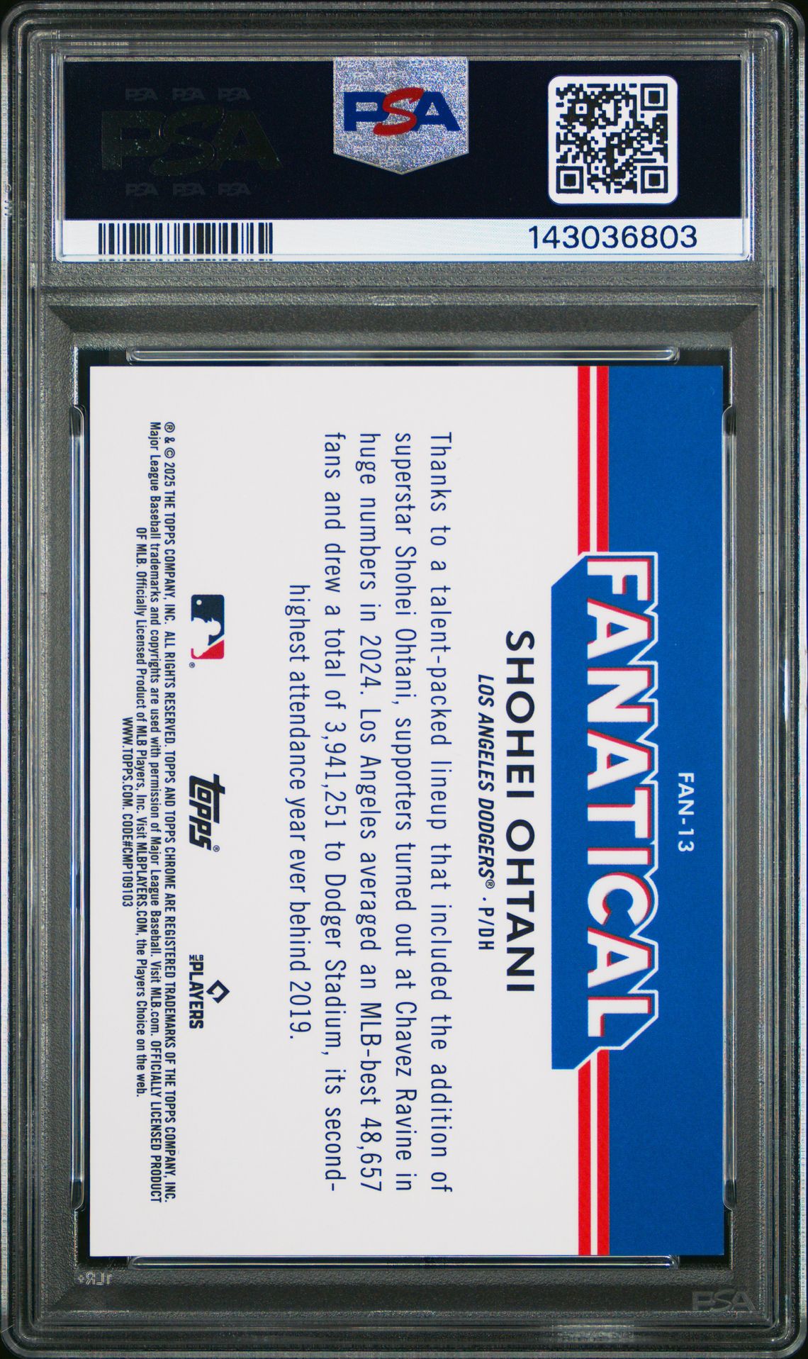2025 Topps Chrome Fanatical Shohei Ohtani #Fan13 Mint 9 back