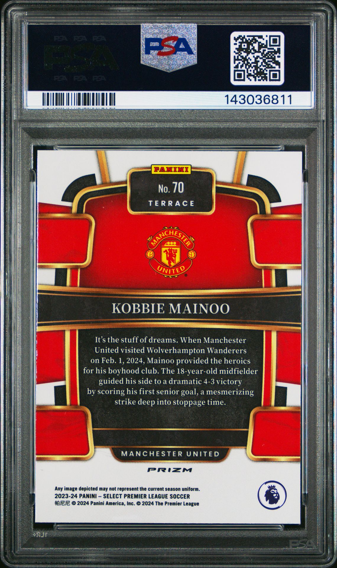 2023-24 Panini Select Premier League Kobbie Mainoo #70 (White Sparkle) Gem Mt 10 back