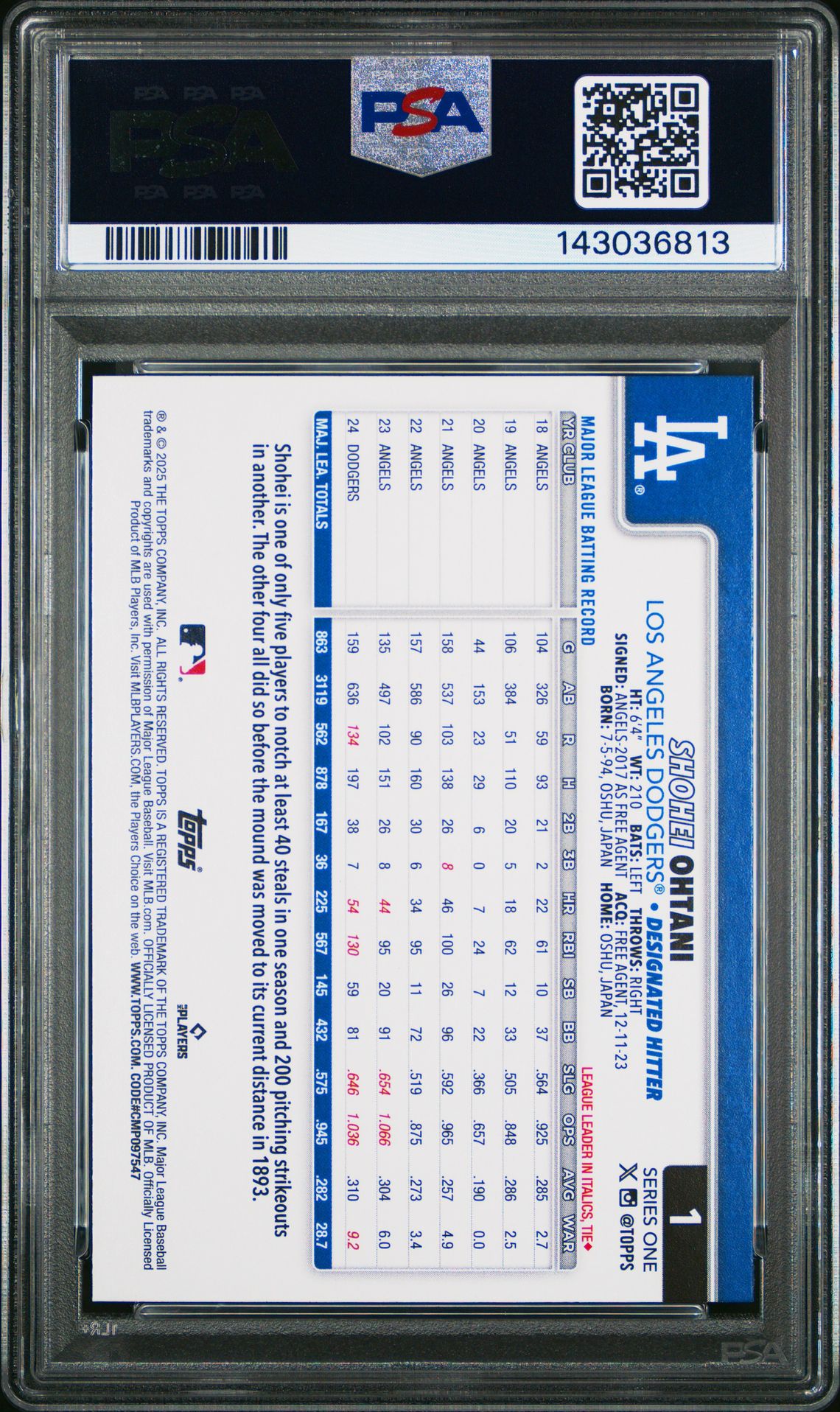 2025 Topps Shohei Ohtani #1 Mint 9 back