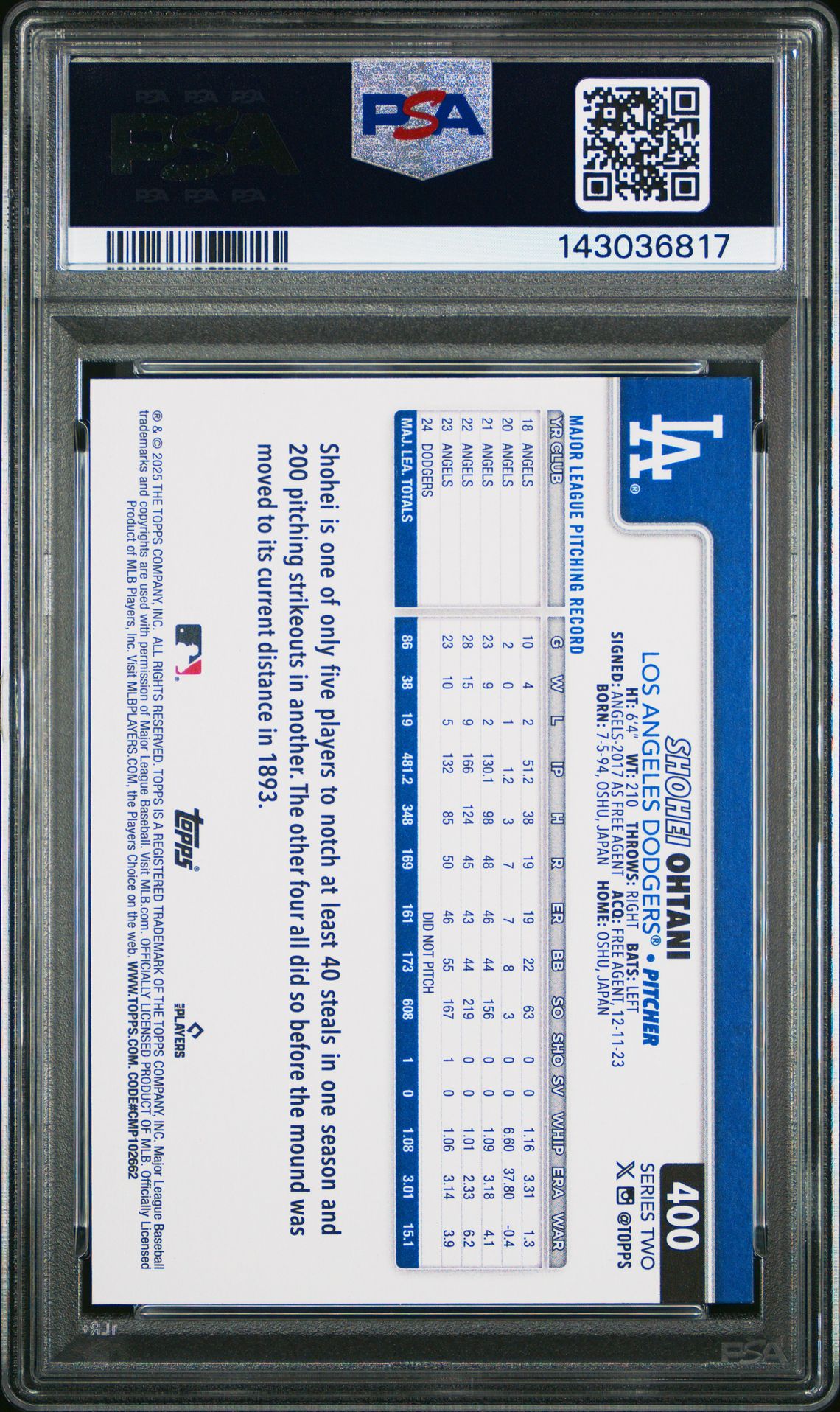 2025 Topps Shohei Ohtani #400 Mint 9 back