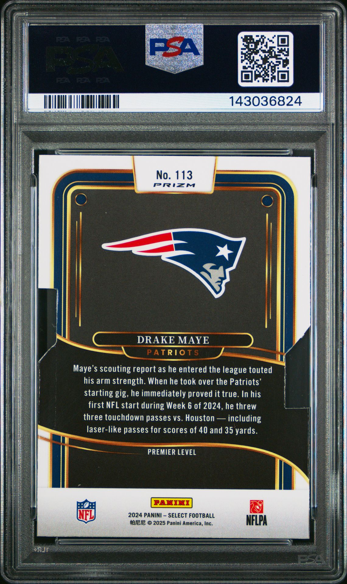 2024 Panini Select Drake Maye #113 (Die-Cut Silver Prizm) Mint 9 back