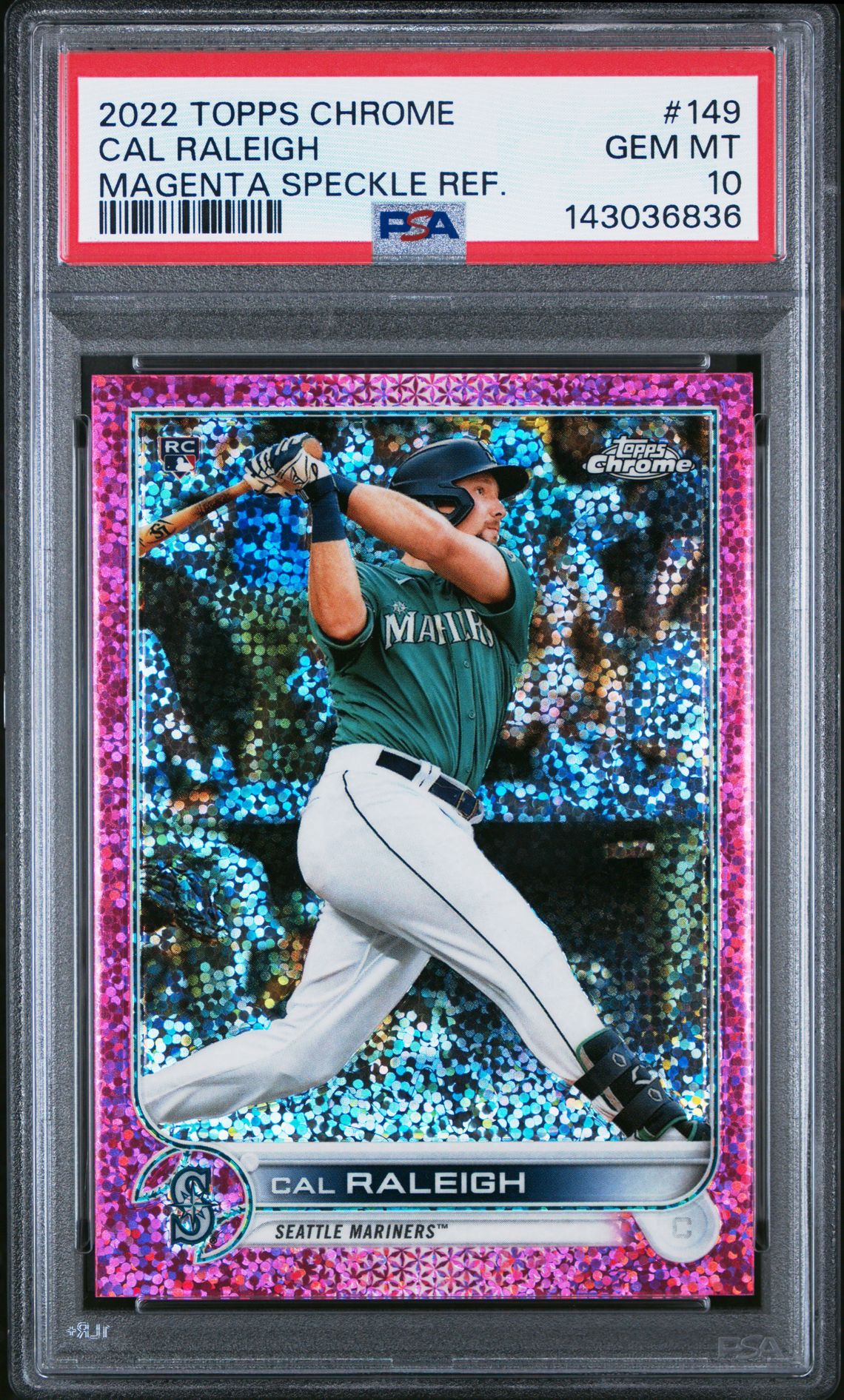 2022 Topps Chrome Cal Raleigh #149 (Magenta Speckle Ref.) Gem Mt 10 front