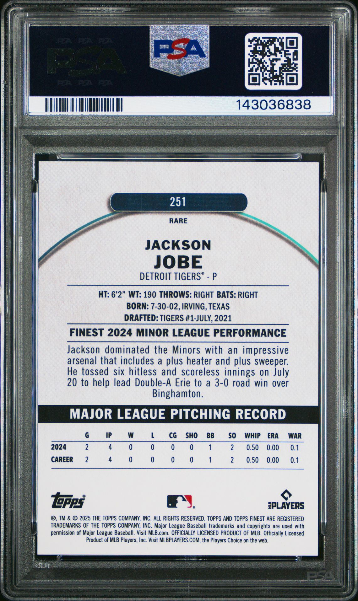 2025 Topps Finest Jackson Jobe #251 (Orange Refractor) Nm-Mt 8 back