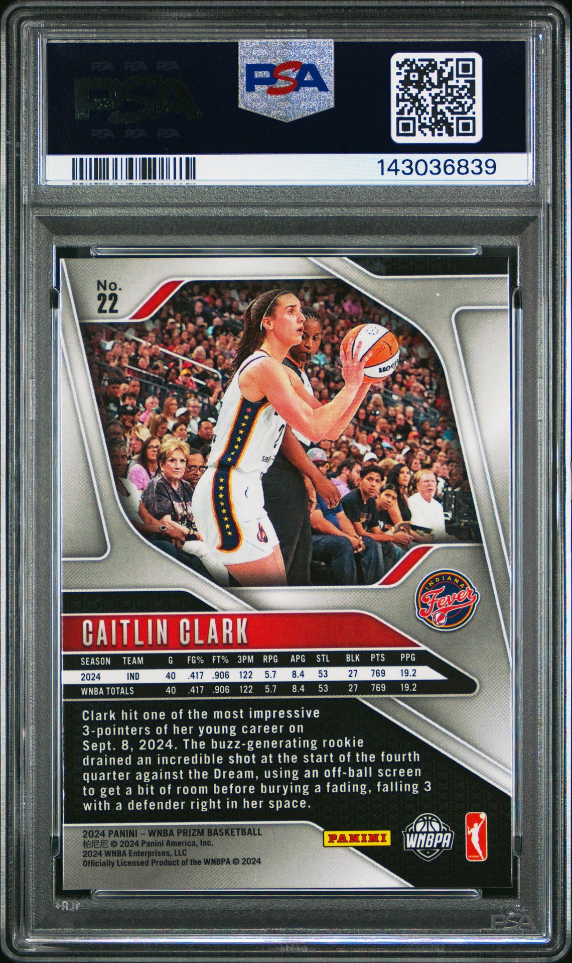 2024 Panini Prizm Wnba Caitlin Clark #22 Nm-Mt 8 back