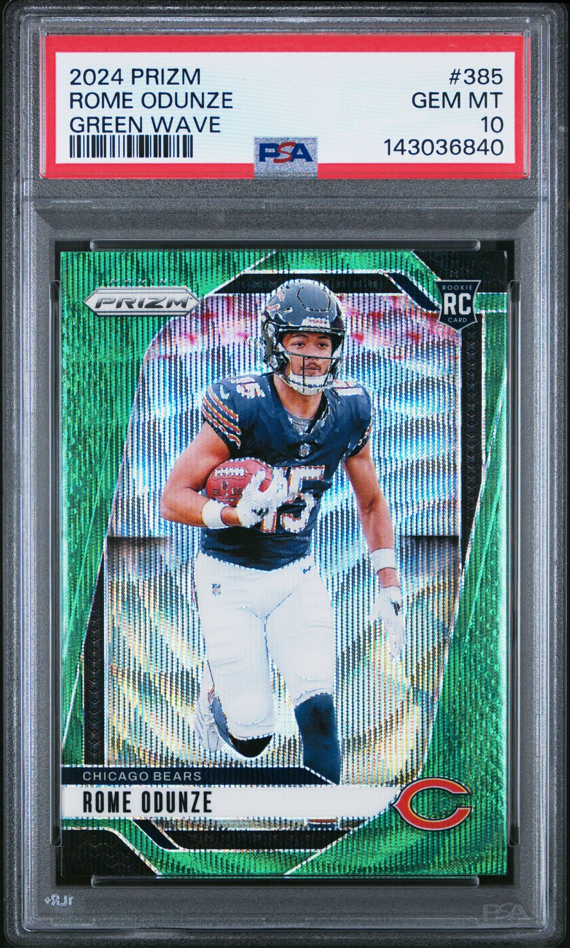 2024 Panini Prizm Rome Odunze #385 (Green Wave) Gem Mt 10 front