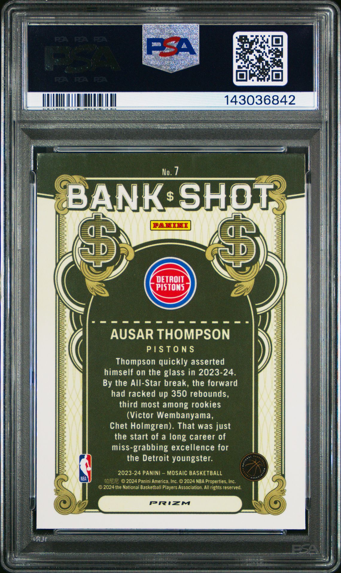 2023 Panini Mosaic Bank Shot Ausar Thompson #7 (Bank Shot-Mosaic) Mint 9 back