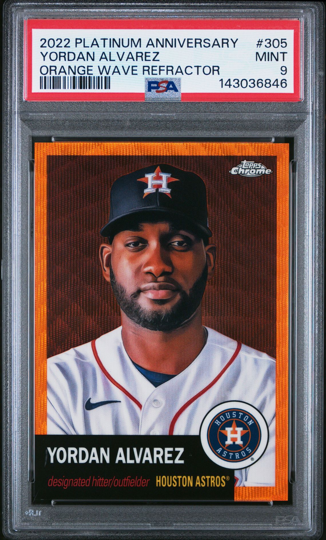 2022 Topps Chrome Platinum Anniversary Yordan Alvarez #305 (Orange Wave Refractor) Mint 9 front