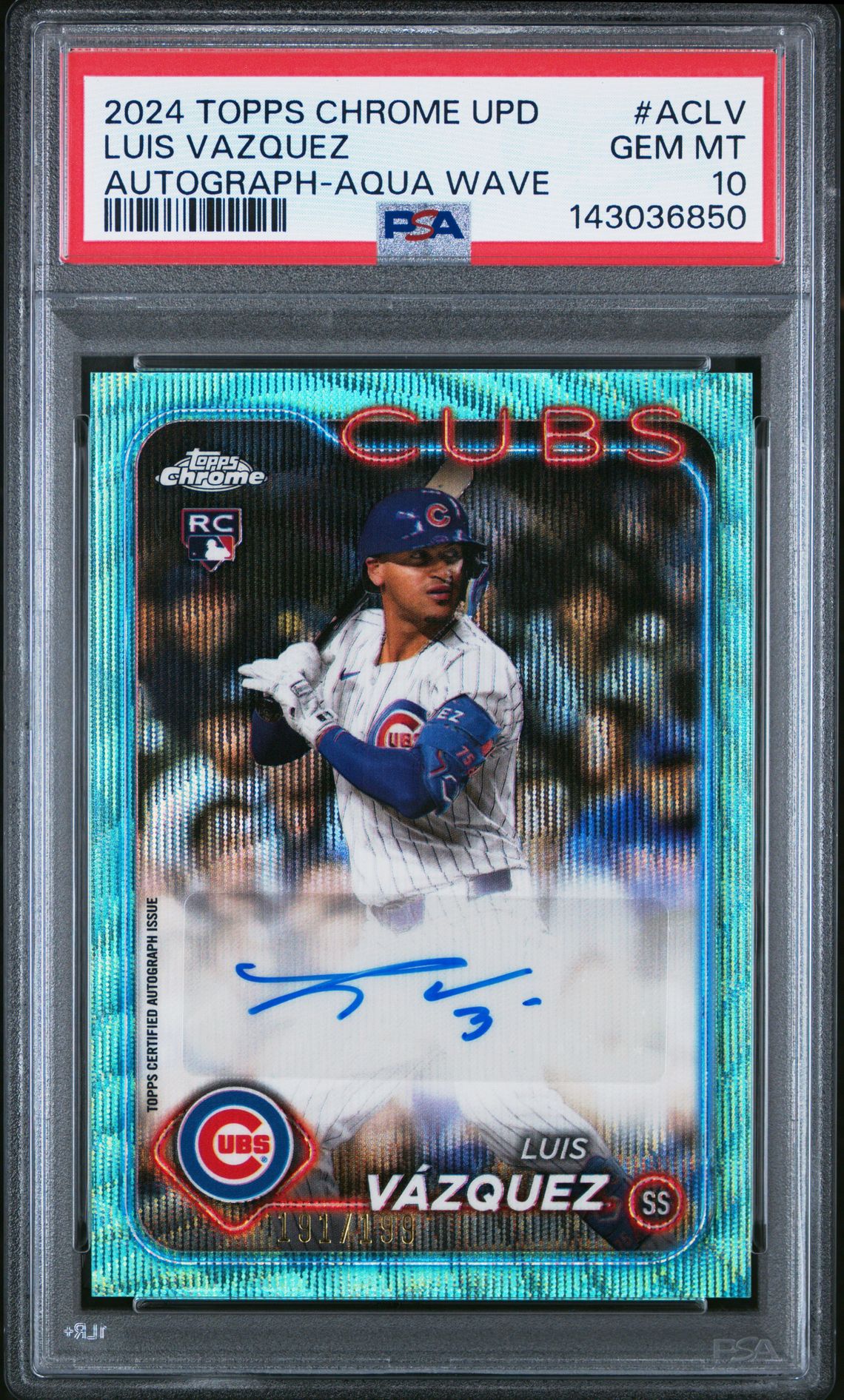 2024 Topps Chrome Update Chrome Baseball Update Series Autographs Luis Vazquez #Aclv (Autograph-Aqua Wave) Gem Mt 10 front