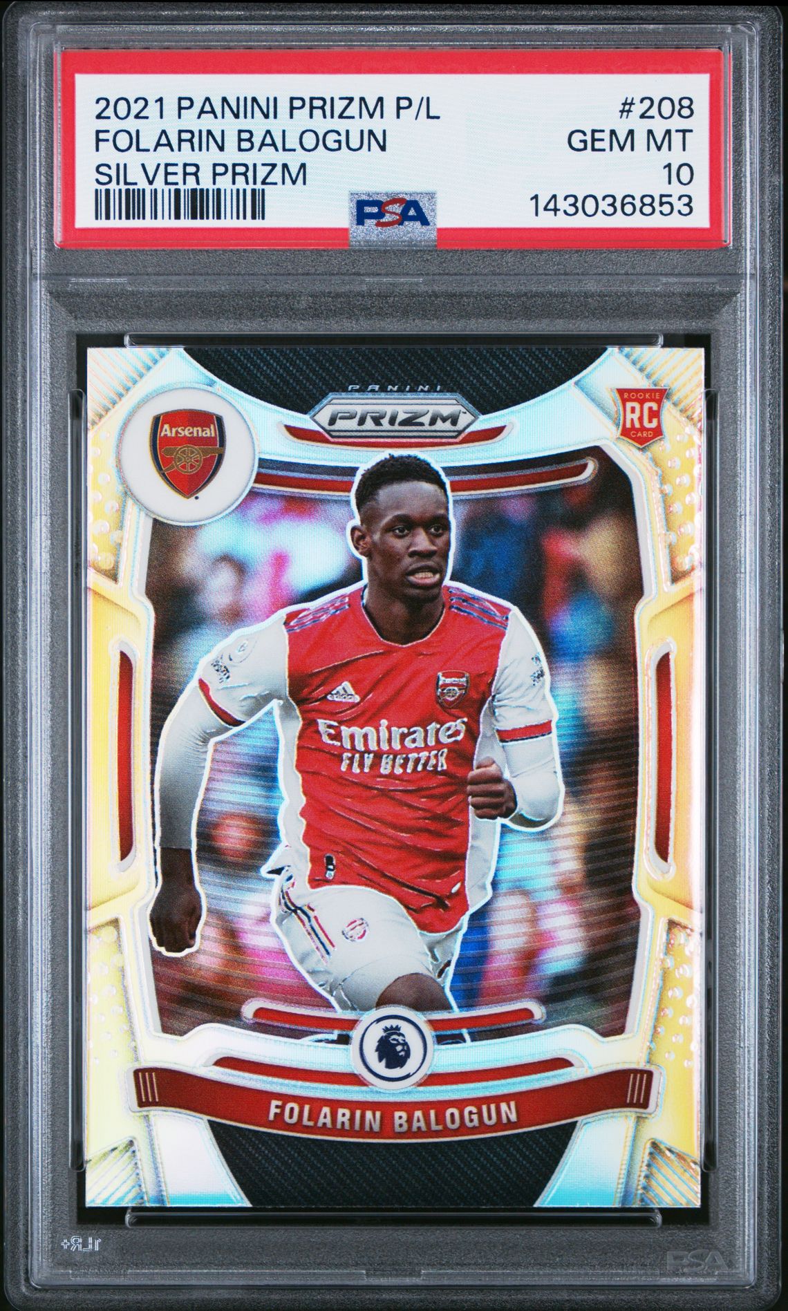 2021 Panini Prizm Premier League Folarin Balogun #208 (Silver Prizm) Gem Mt 10 front