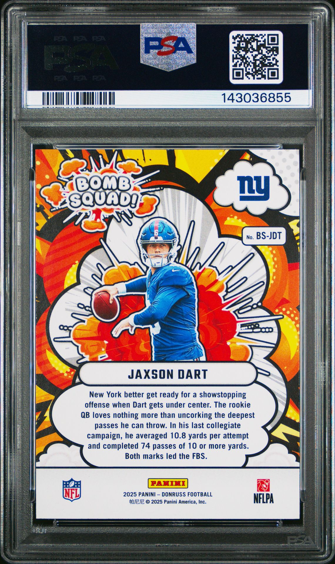 2025 Panini Donruss Bomb Squad Jaxson Dart #Bs-Jdt Gem Mt 10 back