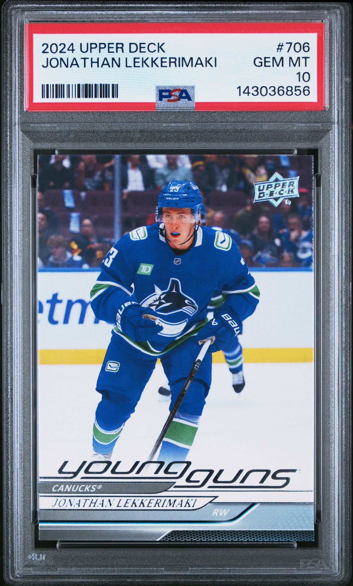 2024 Upper Deck Jonathan Lekkerimaki #706 Gem Mt 10 front