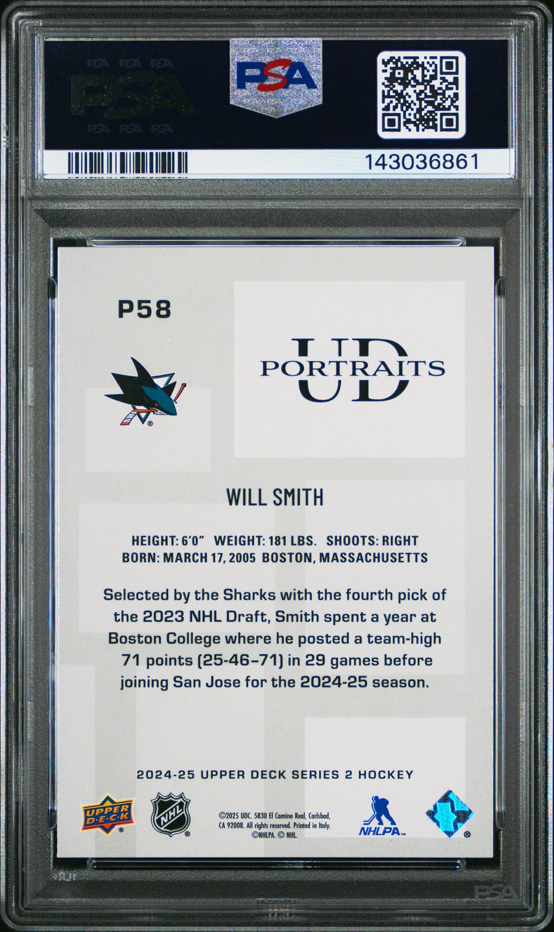 2024 Upper Deck Ud Portraits Will Smith #P58 Gem Mt 10 back