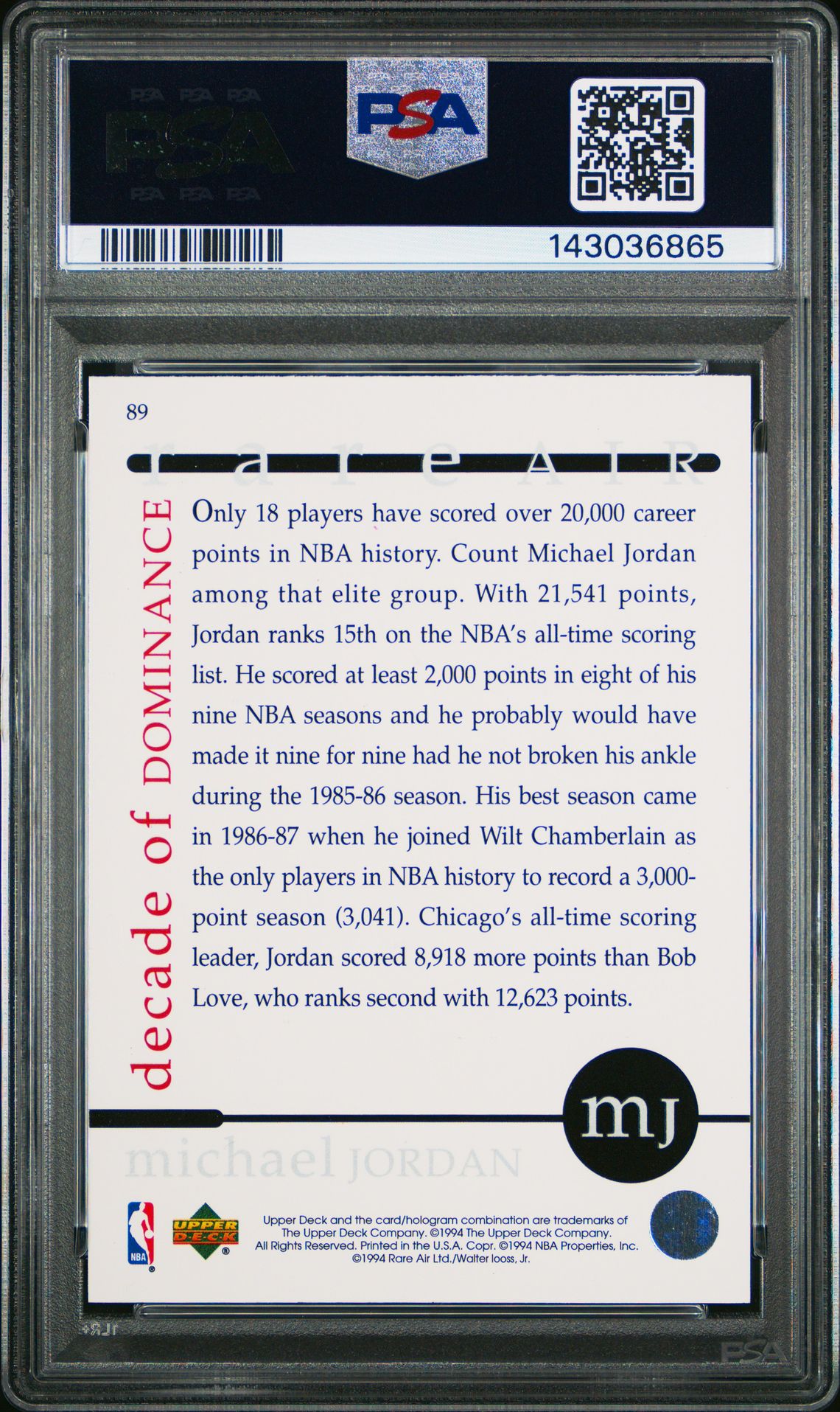 1994 Upper Deck Mj Rare Air Michael Jordan #89 (Rare Air) Nm-Mt 8 back
