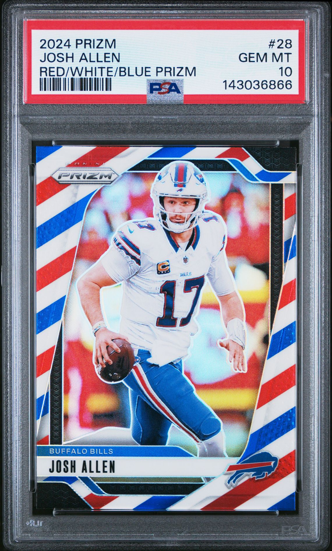 2024 Panini Prizm Josh Allen #28 (Red/White/Blue Prizm) Gem Mt 10 front