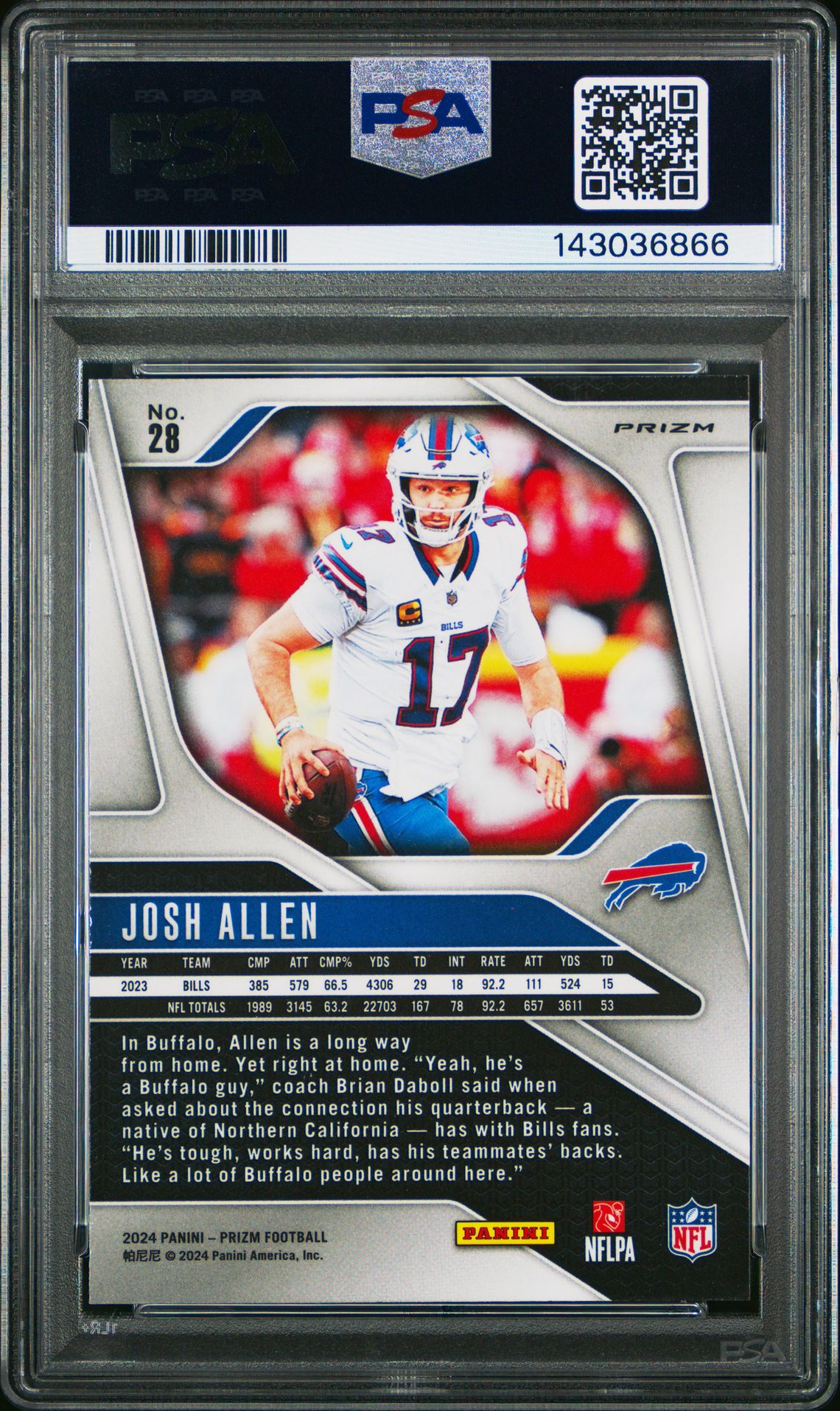 2024 Panini Prizm Josh Allen #28 (Red/White/Blue Prizm) Gem Mt 10 back