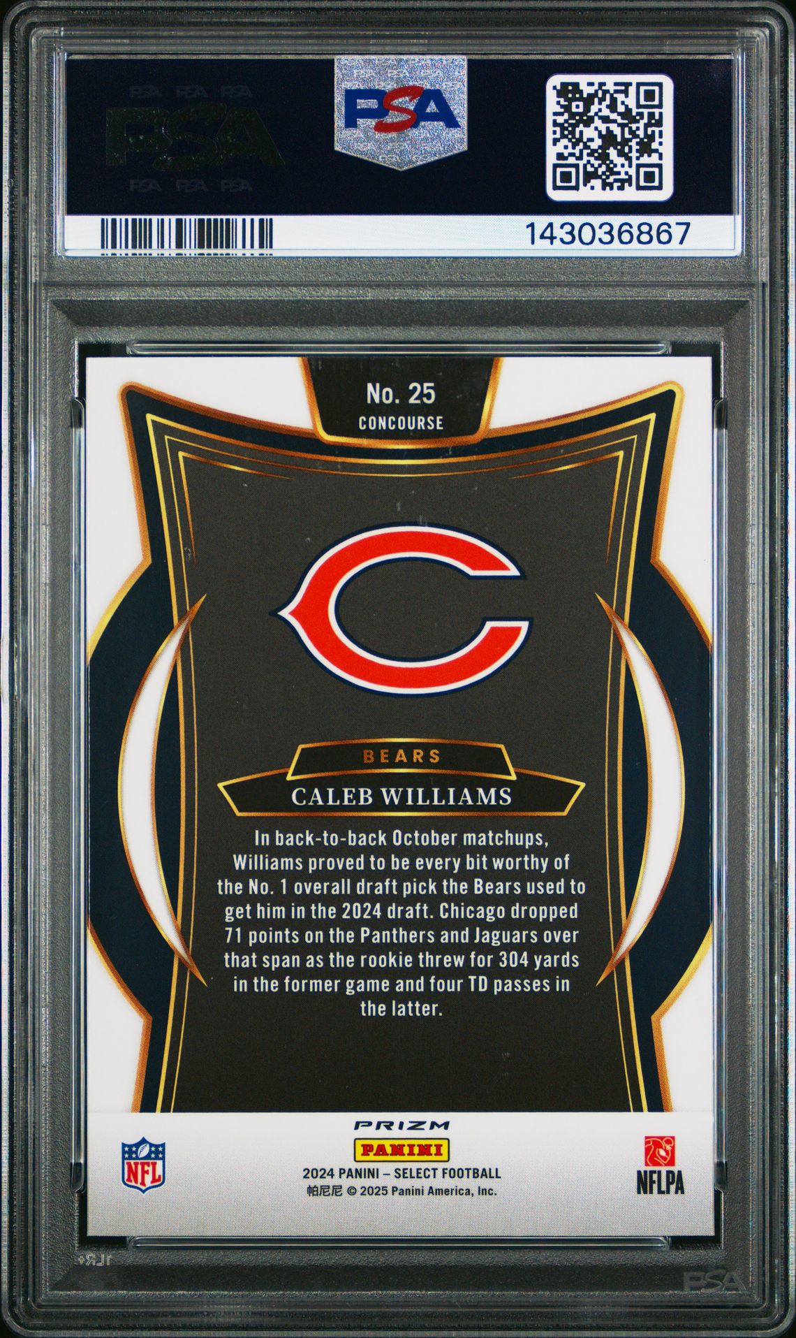 2024 Panini Select Caleb Williams #25 (Red & Yellow Shock) Nm-Mt 8 back