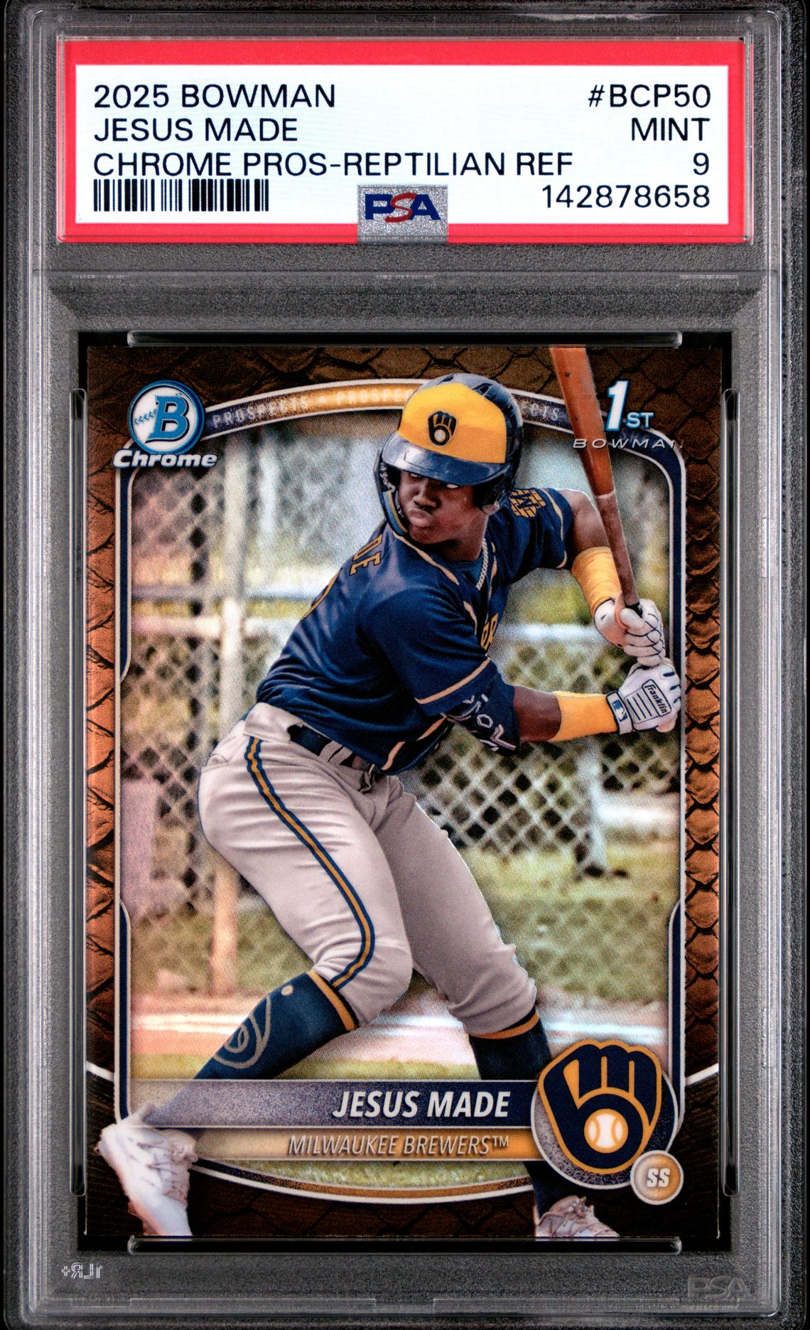 2025 Bowman Chrome Prospects Jesus Made #Bcp50 (Chrome Pros-Reptilian Ref) Mint 9 front