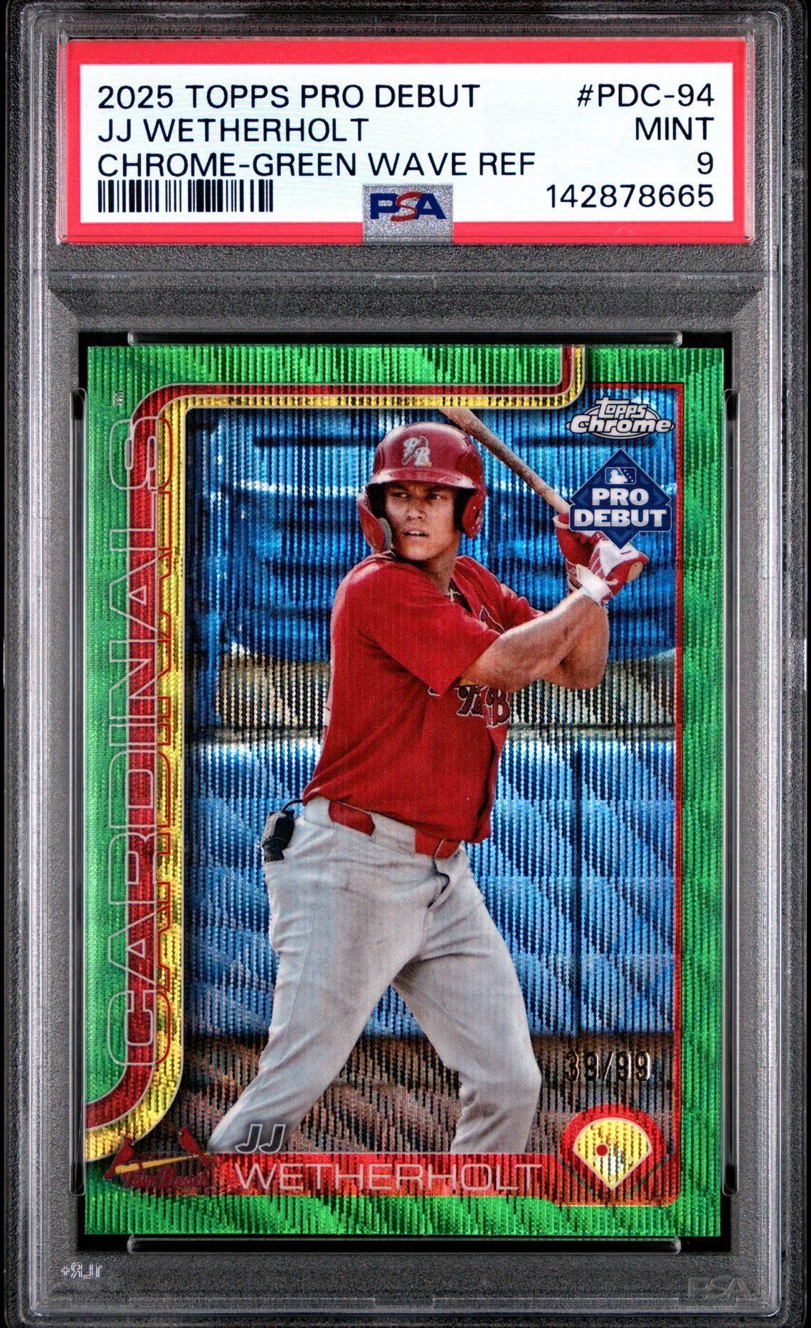 2025 Topps Pro Debut Jj Wetherholt #94 (Chrome-Green Wave Ref) Mint 9 front
