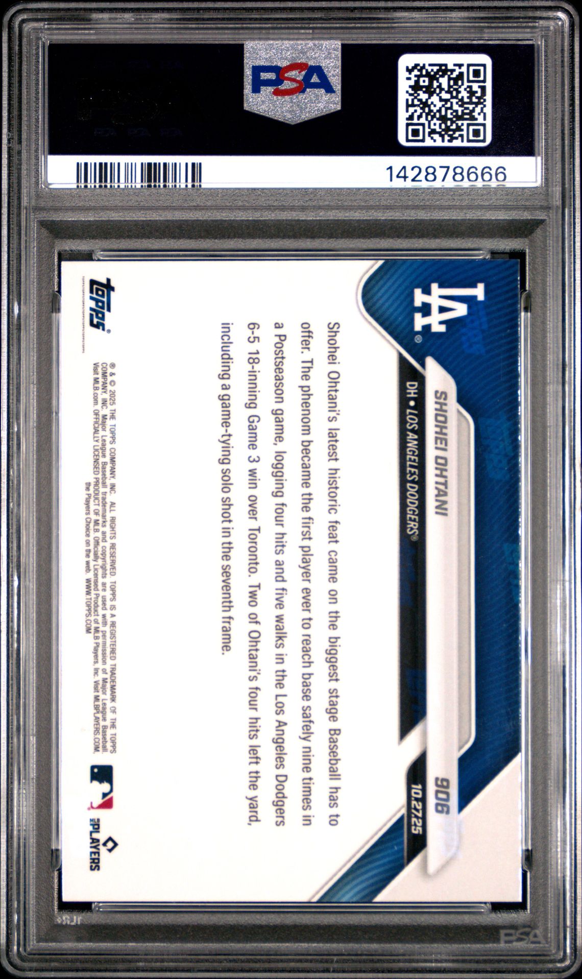 2025 Topps Now Shohei Ohtani #906 Gem Mt 10 back