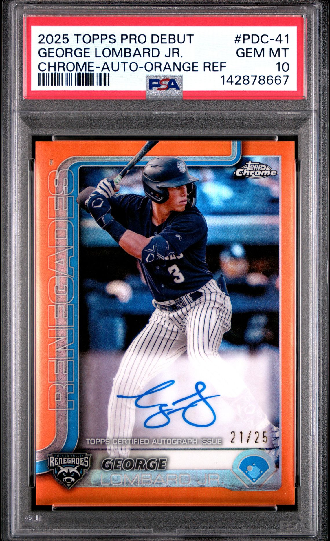 2025 Topps Pro Debut George Lombard Jr. #41 (Chrome-Auto-Orange Ref) Gem Mt 10 front