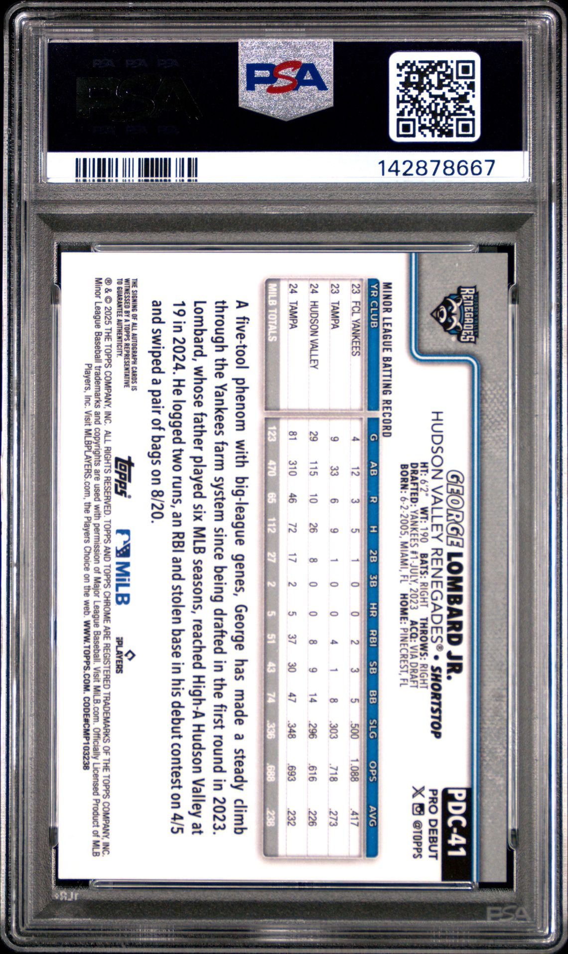 2025 Topps Pro Debut George Lombard Jr. #41 (Chrome-Auto-Orange Ref) Gem Mt 10 back