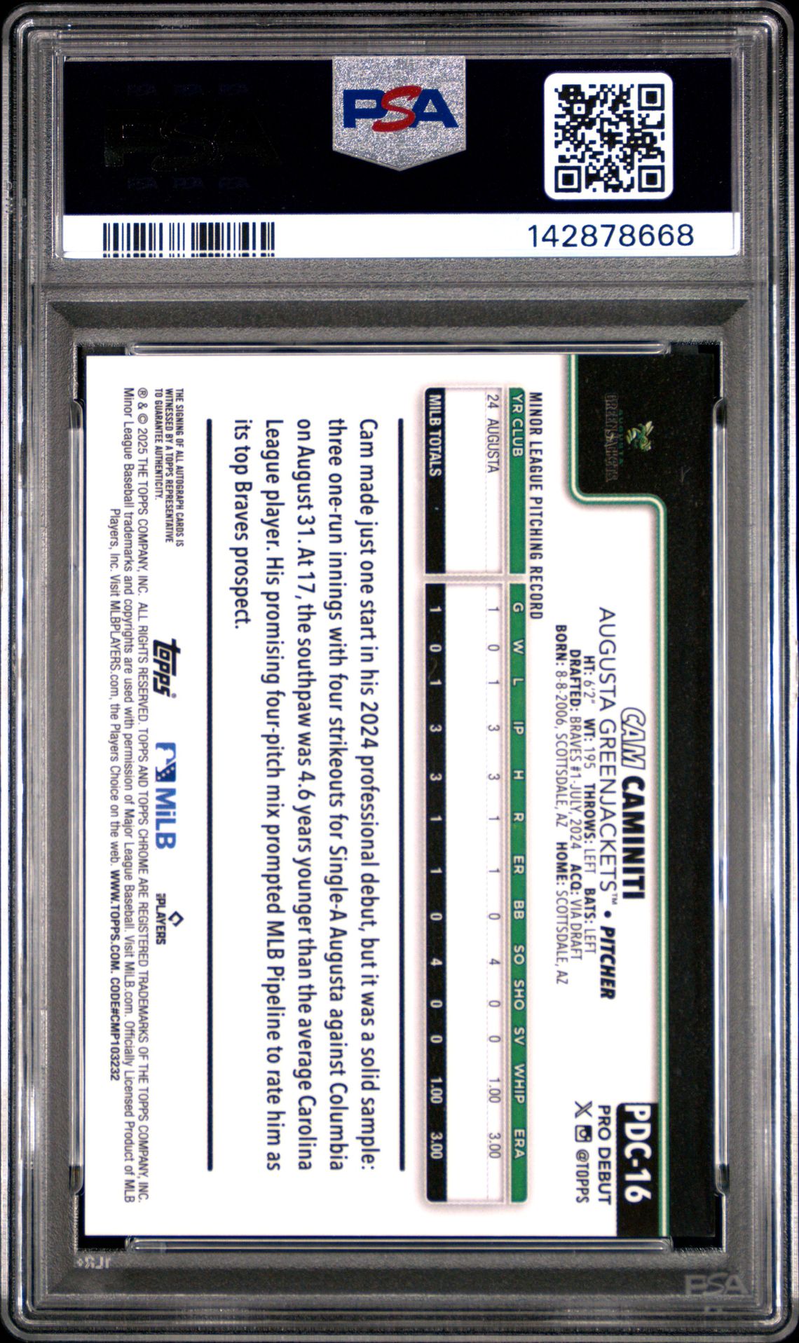 2025 Topps Pro Debut Cam Caminiti #16 (Chrome-Auto-Orange Ref) Mint 9 back