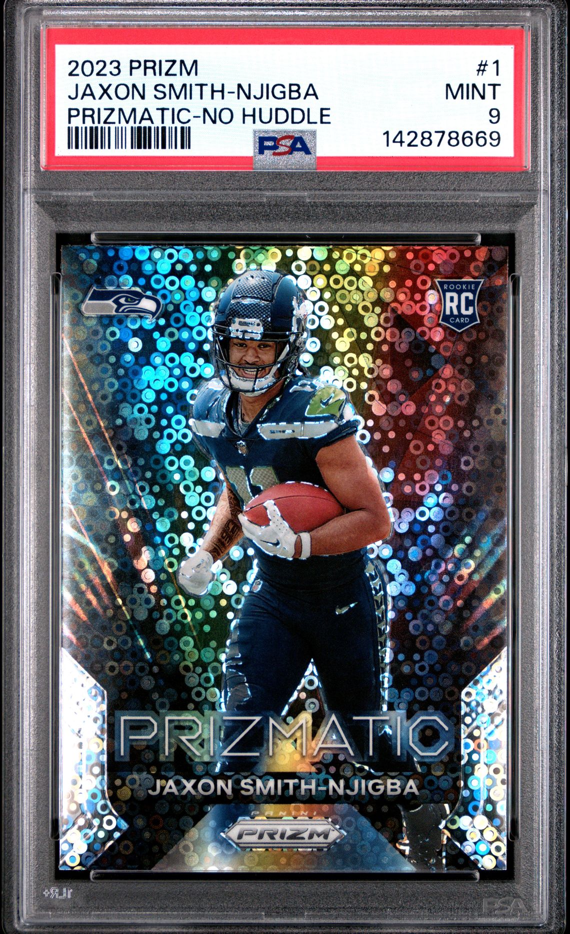 2023 Panini Prizm Prizmatic Jaxon Smith-Njigba #1 (Prizmatic-No Huddle) Mint 9 front