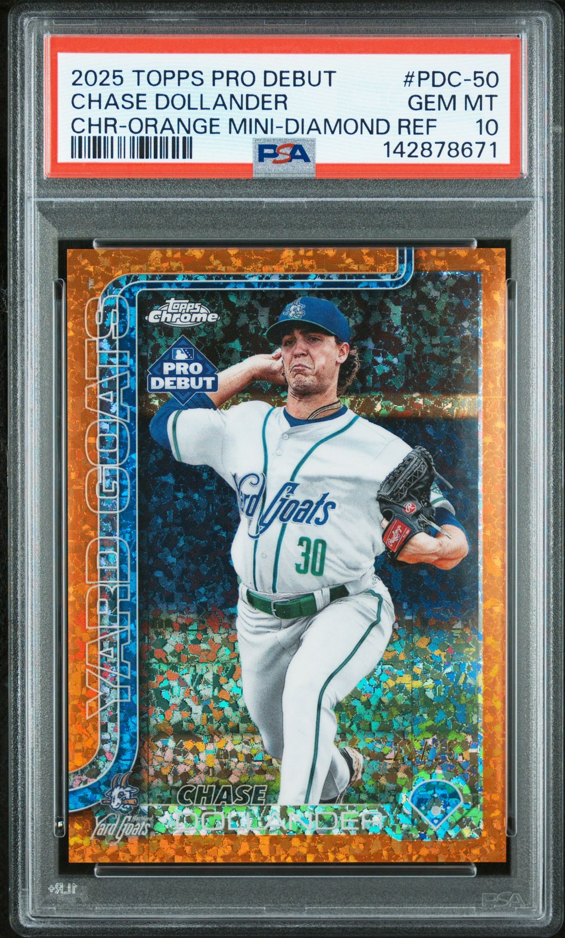 2025 Topps Pro Debut Chase Dollander #50 (Chr-Orange Mini-Diamond Ref) Gem Mt 10 front