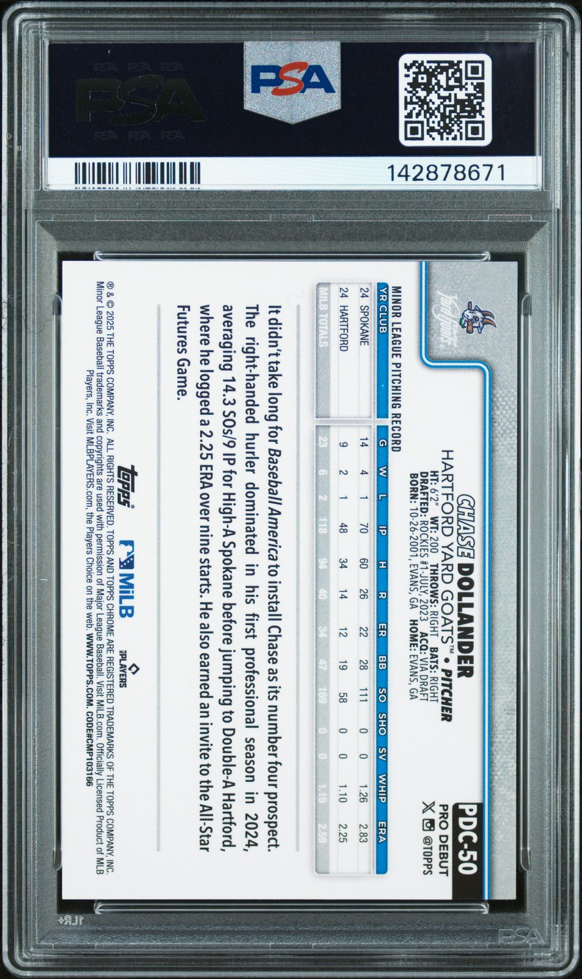 2025 Topps Pro Debut Chase Dollander #50 (Chr-Orange Mini-Diamond Ref) Gem Mt 10 back